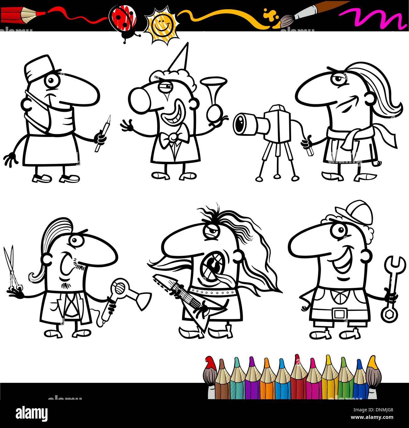 Libro para colorear o página ilustración caricatura en blanco y negro de  gente profesional ocupaciones personajes de historietas para niños Imagen  Vector de stock - Alamy
