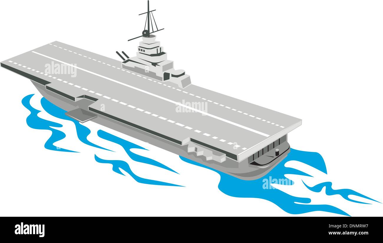 Ilustración de una guerra mundial dos portaaviones buque hecho en estilo retro. Ilustración del Vector