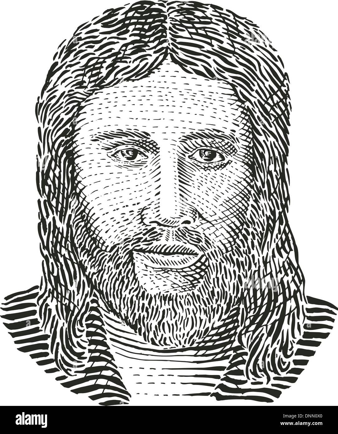 Ilustración De Jesucristo Engrave Vista Frontal Hecho En Estilo Retro