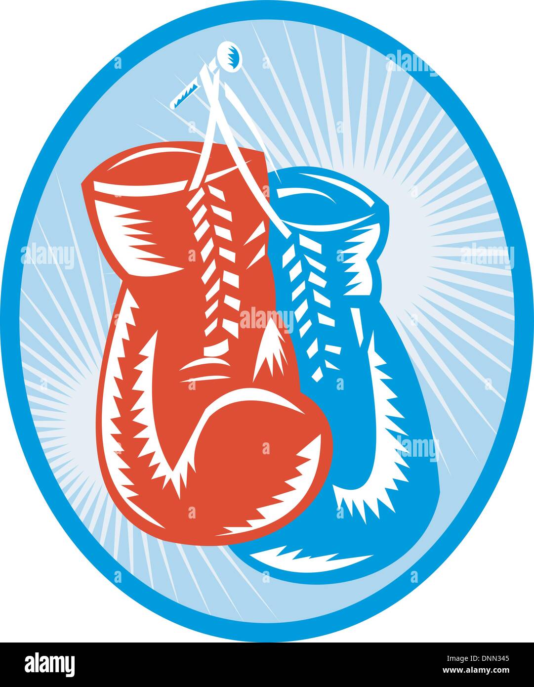 Ilustración de un rojo y azul con guantes de boxeo sunburst en segundo plano. Ilustración del Vector