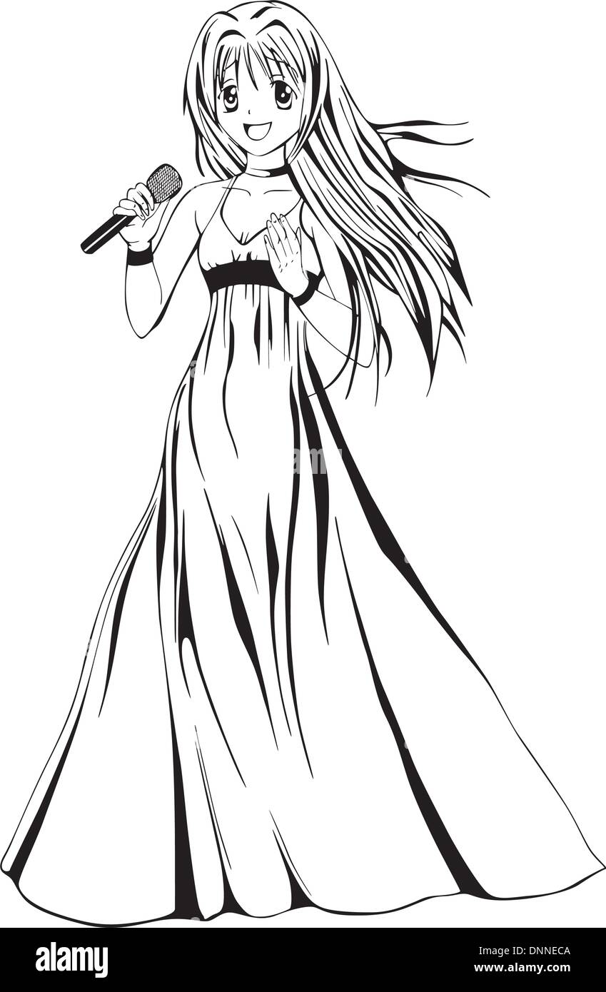 Anime chica cantante. En blanco y negro ilustración vectorial Imagen Vector de stock - Alamy Anime chica cantante. En blanco y negro ilustración vectorial Imagen Vector de stock - Alamy