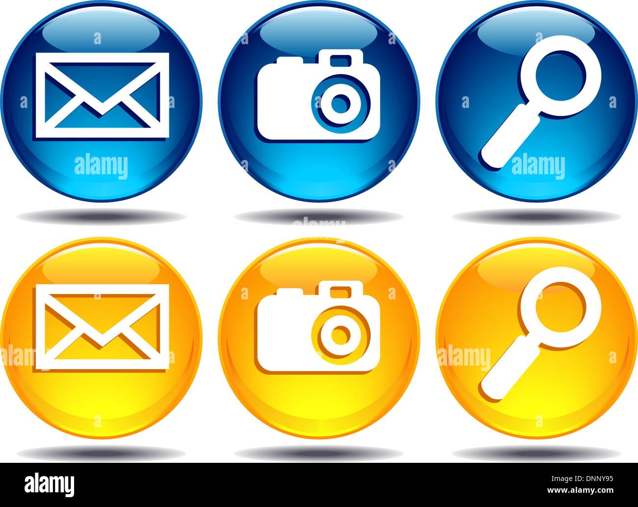 Busca ampliar la lupa Ampliar imagen de cámara foto fotografía digital envolvente digitalmente correo e-mail iconos botones Ilustración del Vector
