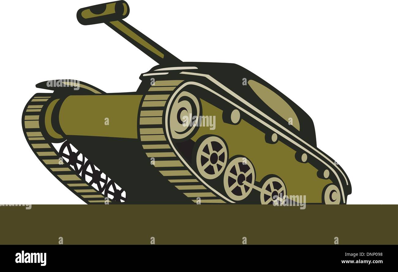 Ilustración de un tanque de batalla de la segunda guerra mundial hecho en estilo retro. Ilustración del Vector