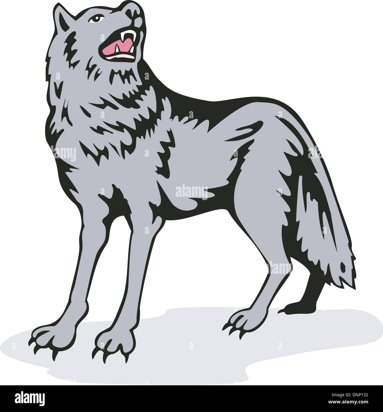 Ilustración de un perro salvaje lobo aullando hecho en estilo retro de fondo aislado Ilustración del Vector