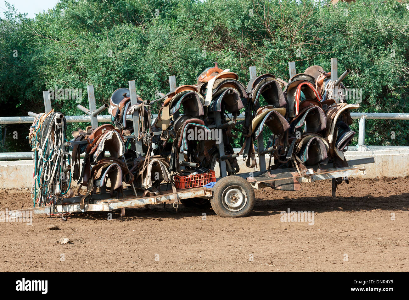 Carro con monturas para caballos Foto de stock