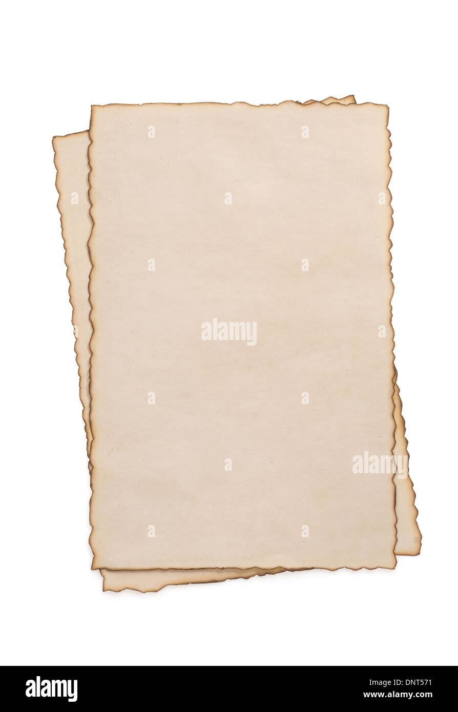 Vintage de papel pergamino aislado sobre fondo blanco. Foto de stock