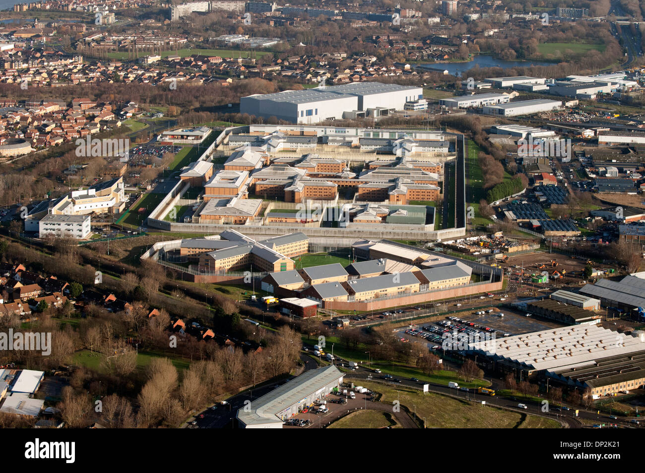 Cárcel de Alta Seguridad de Belmarsh East London como se ve desde el aire. Foto de stock