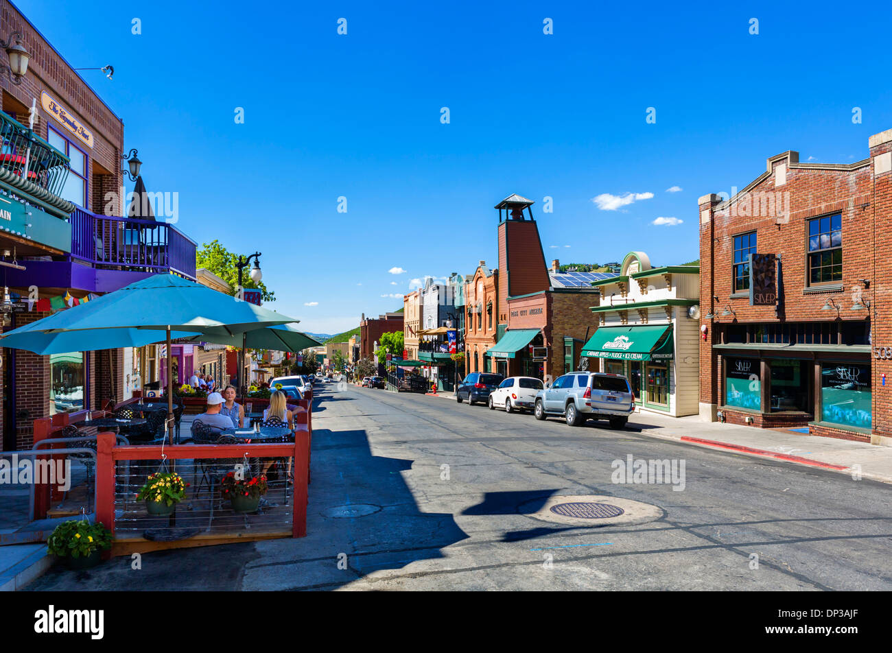 Restaurante en la calle principal del centro de Park City, Utah, EE.UU. Foto de stock