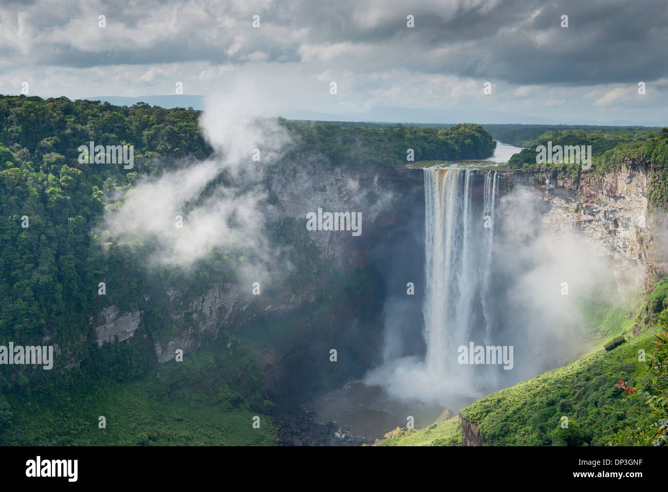 Las cataratas de Kaieteur, el Parque Nacional de Kaieteur, Guyana, Río de patata, combina el enorme volumen de agua con 822 caída del pie Foto de stock