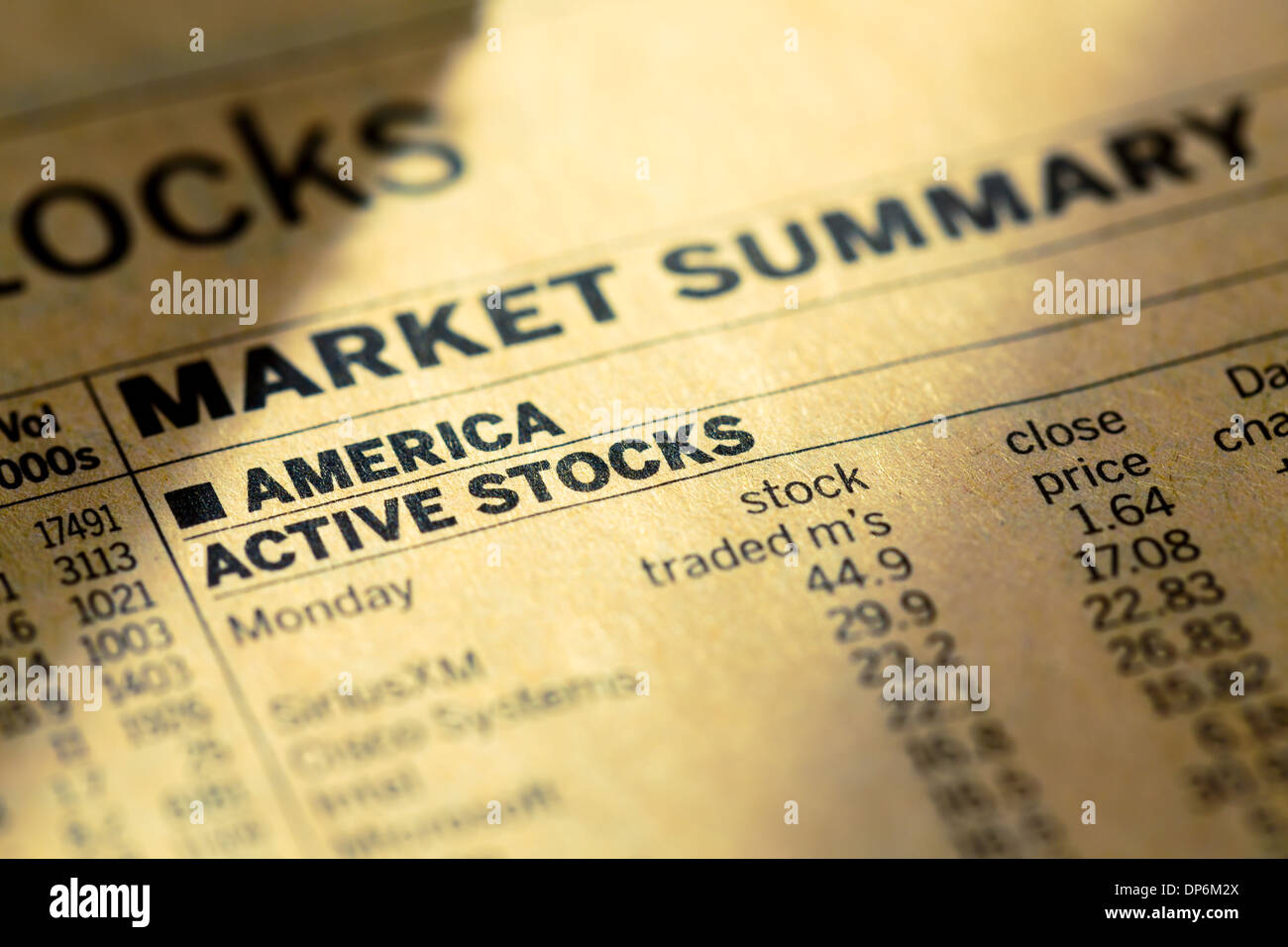 Balance del mercado de EE.UU. en el periódico Foto de stock
