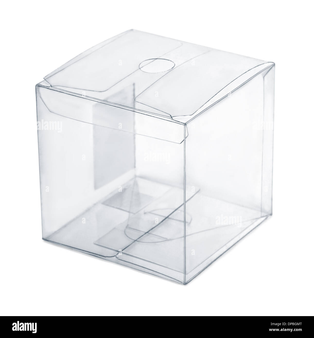 Caja de plástico transparente vacío aislado en blanco Foto de stock
