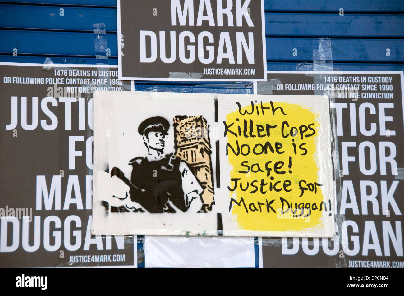Vigilia por Mark Duggan rodada en 2011 por el oficial de policía tras investigación sentencia de muerte legal 11 Jan 2014 Londres Foto de stock
