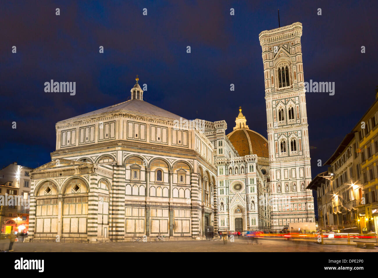 La catedral de Florencia por la noche, Florencia, Toscana, Italia Foto de stock