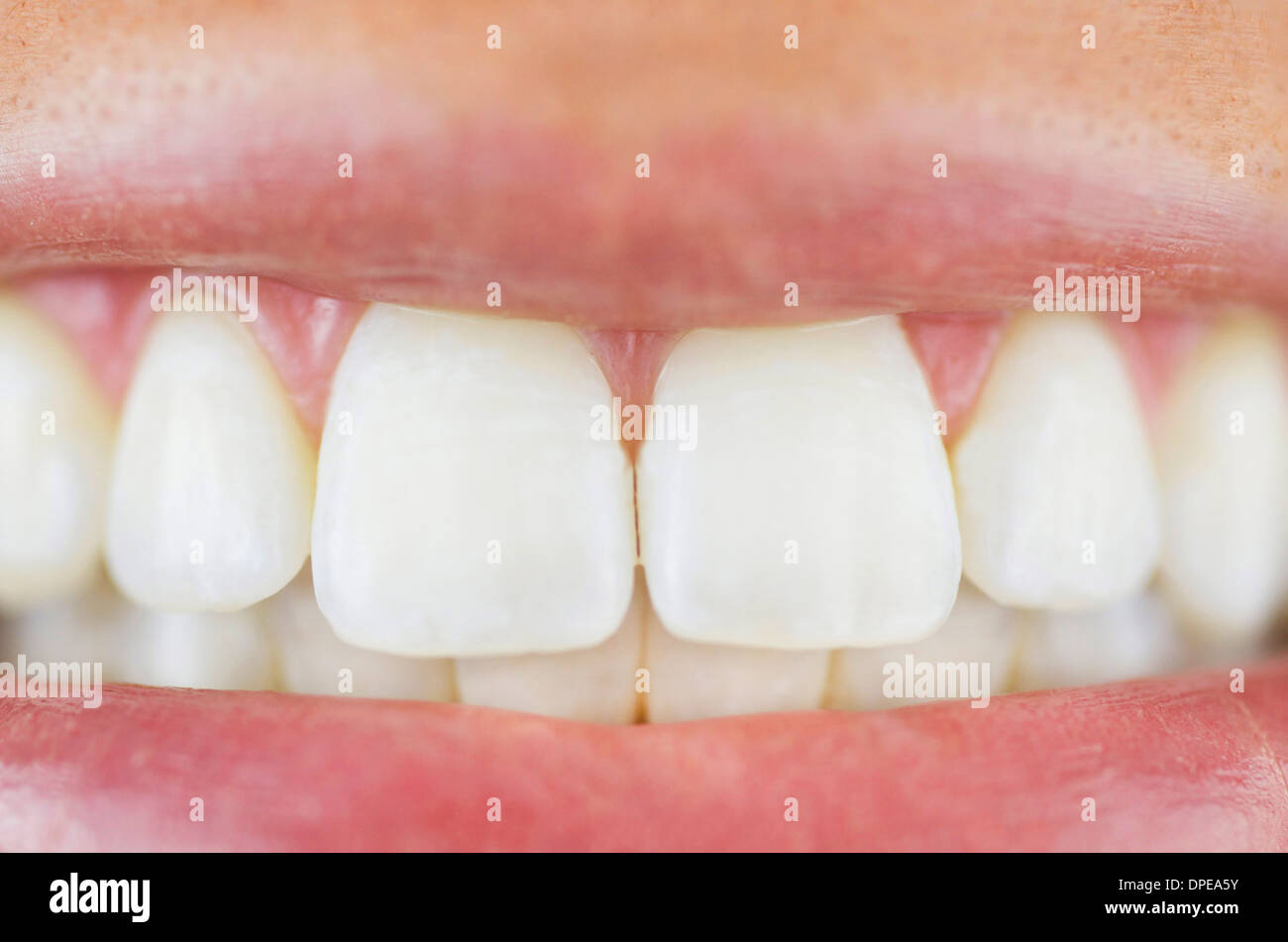 Cerrar o macro de dientes blancos. Foto de stock