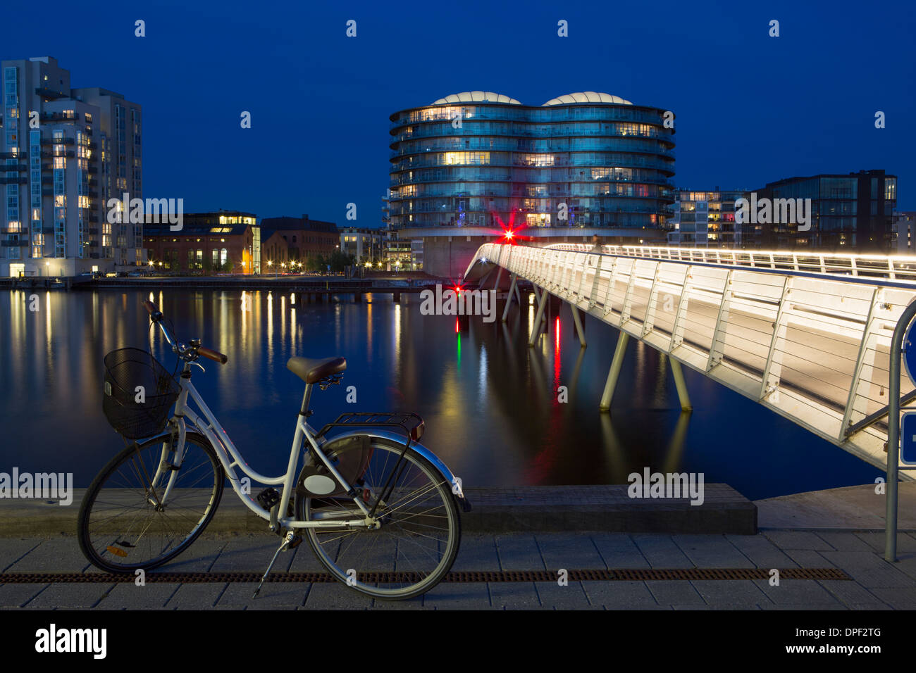 Waterfront al anochecer, Copenhague, Dinamarca Foto de stock