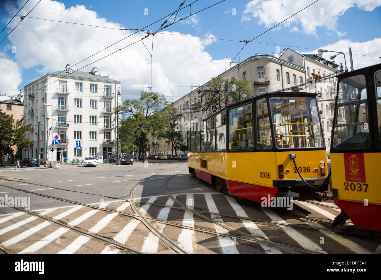 Tranvía, distrito de Praga, Varsovia, Polonia Foto de stock