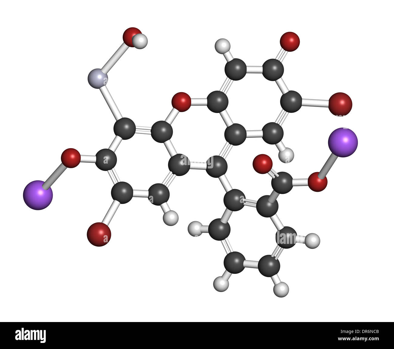 Merbromina antiséptico tópico molécula. Utilizado para el tratamiento