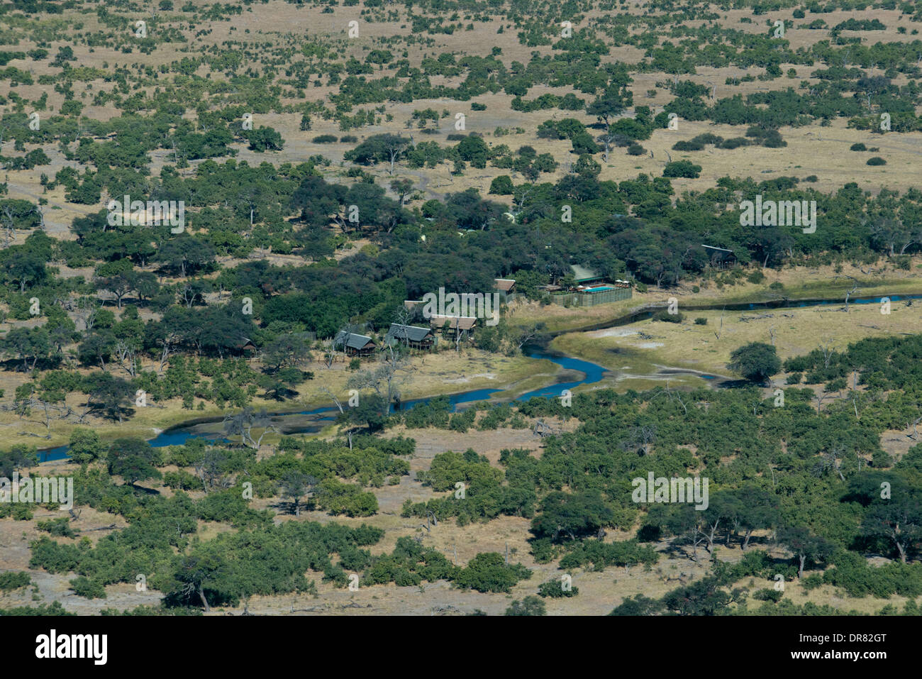 Vista aérea desde el avión antes de tomar el Campamento Savute Elephant Camp por Orient Express en Botswana, en el Parque Nacional Chobe. Foto de stock