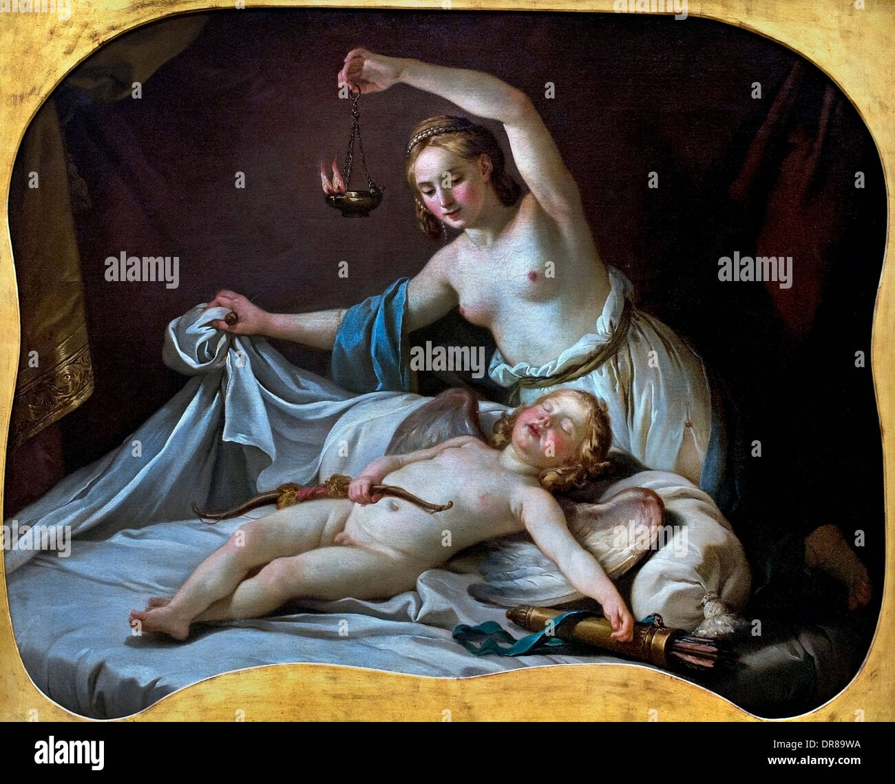 Joseph Marie Vien. París, 1716-1809. Reconociendo la psique durmiendo amor. Francia Foto de stock