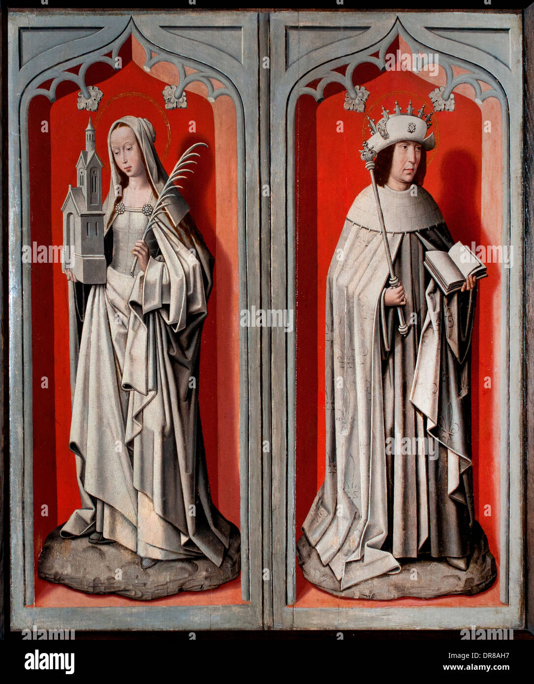 Santa Bárbara y San Luis en 1480 Leuven o Bruselas Bélgica La Foto de stock