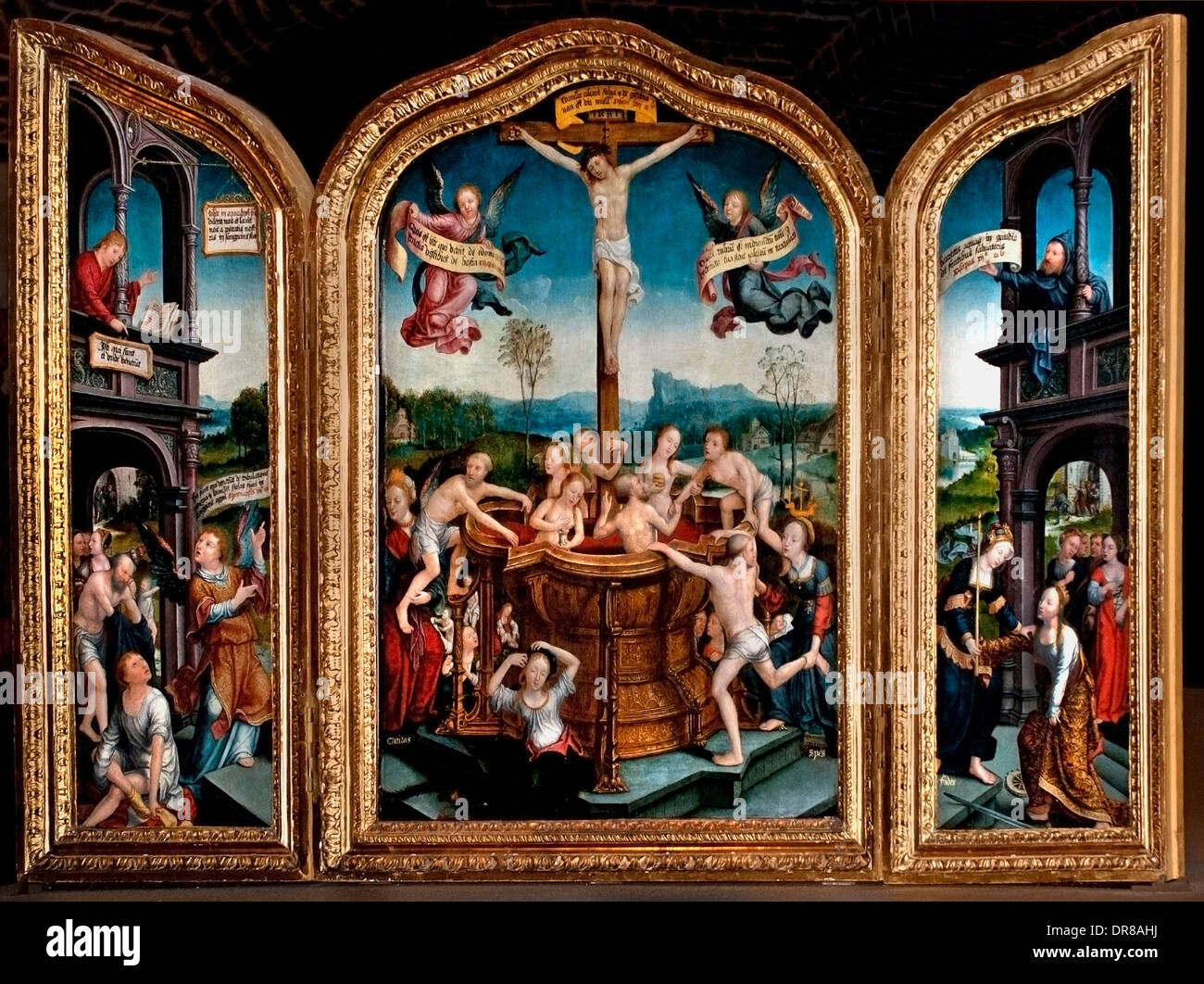 Triptyque du bain mystique - Tríptico de la Mística bañera - Jean Bellegambe Francia 1470-1534 Foto de stock