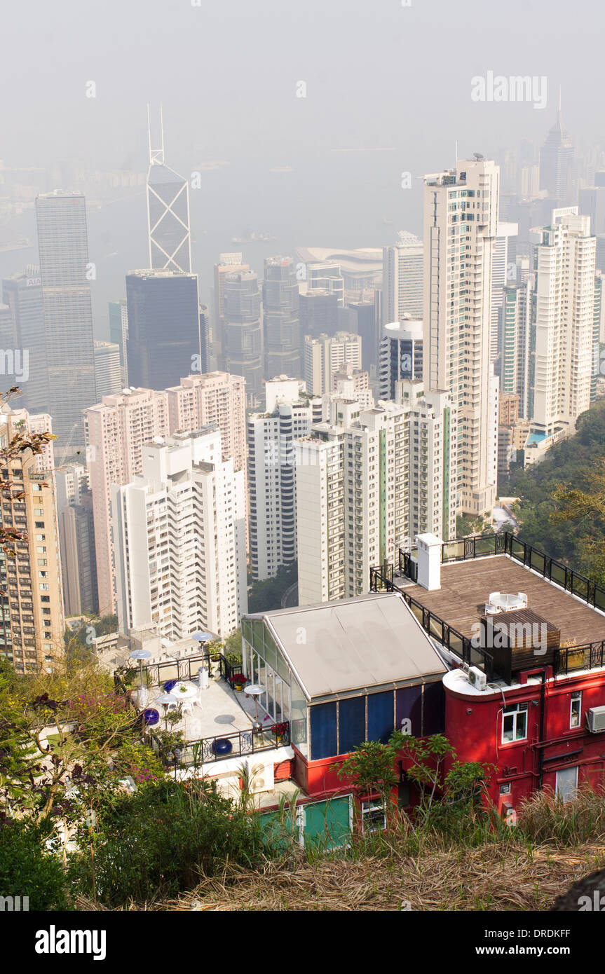 Los rascacielos de Hong Kong vista desde Victoria Peak. Foto de stock