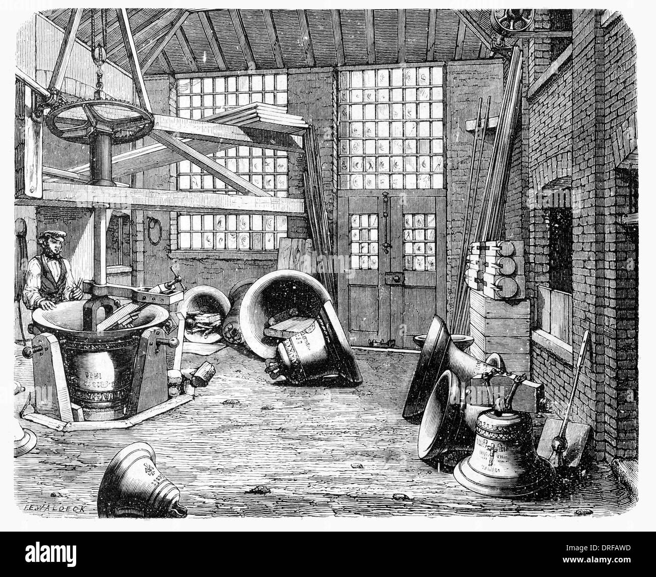 Campana de fundición y Afinación La afinación habitación máquina circa 1854 Foto de stock