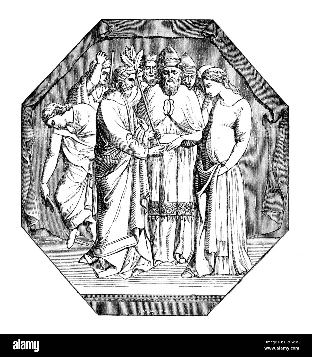 El matrimonio de la Virgen ilustración en blanco y negro Foto de stock