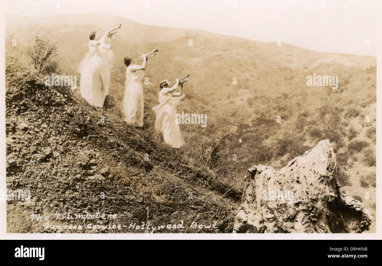 Tres trompetistas en servicio de Pascua - Hollywood Bowl Foto de stock
