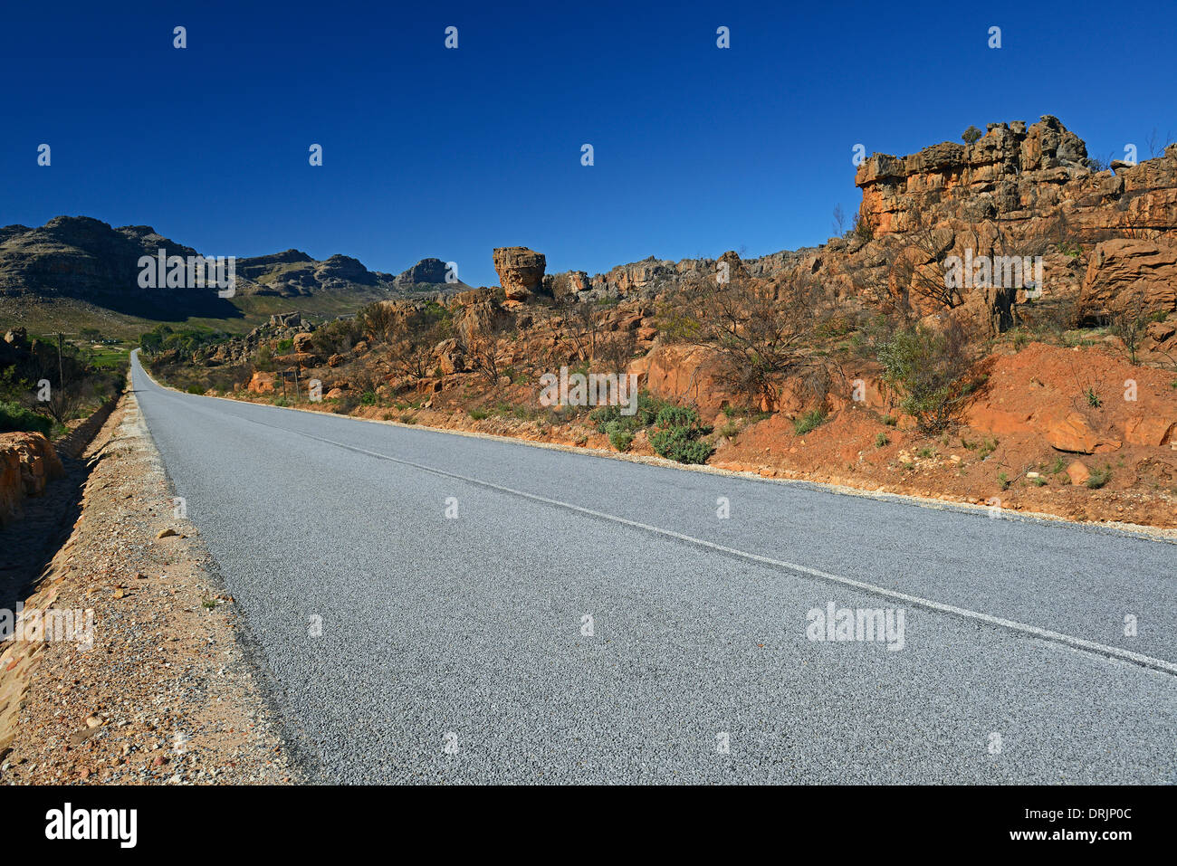 Calle para el área silvestre de cedro de montaña con Clanwilliam, Cabo occidental, Cabo Occidental, Sudáfrica, África Strasse durch die Foto de stock