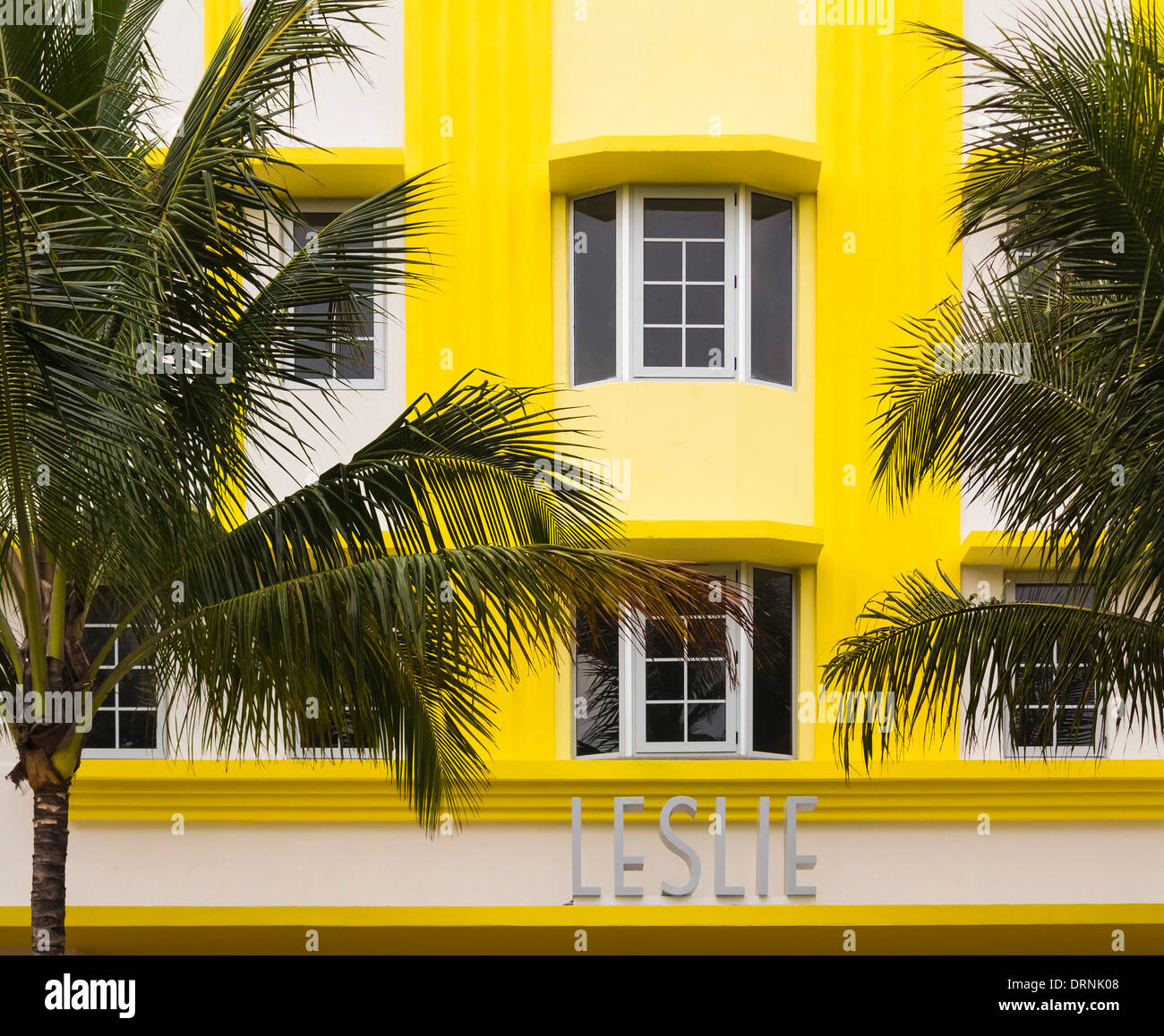 Edificio Art Deco exterior, el Leslie Hotel, Miami, Florida, USA. Foto de stock
