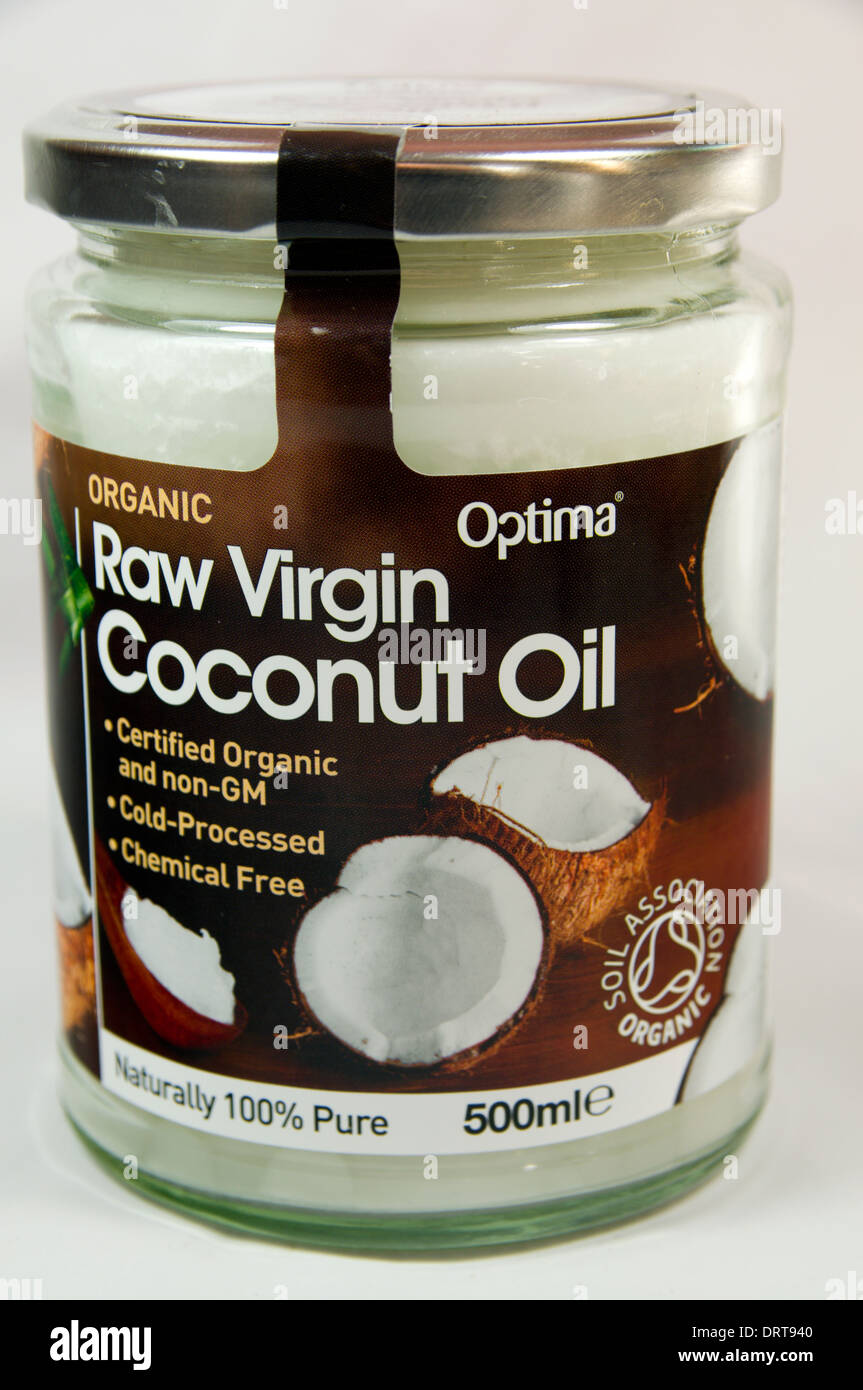 Materias Virgin Coconut Oil jar. Foto de stock