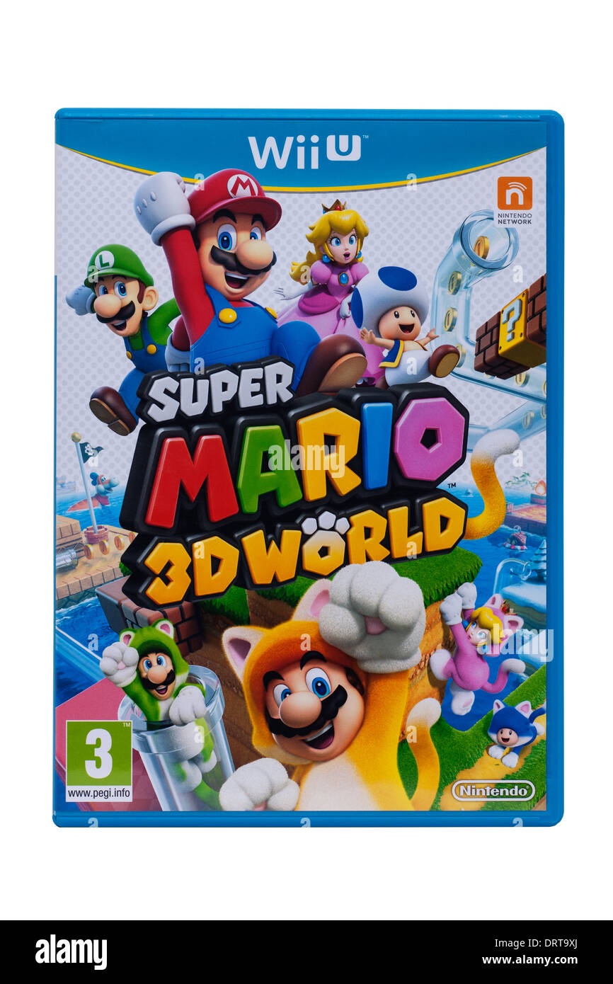 Una Nintendo Wii U Super Mario World 3D juego de computadora sobre un fondo blanco. Foto de stock