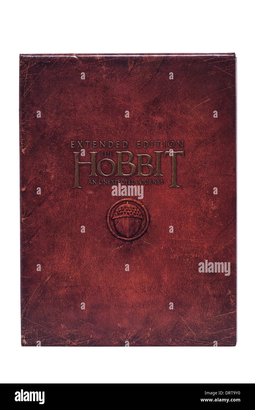 El Hobbit dvd película sobre un fondo blanco. Foto de stock