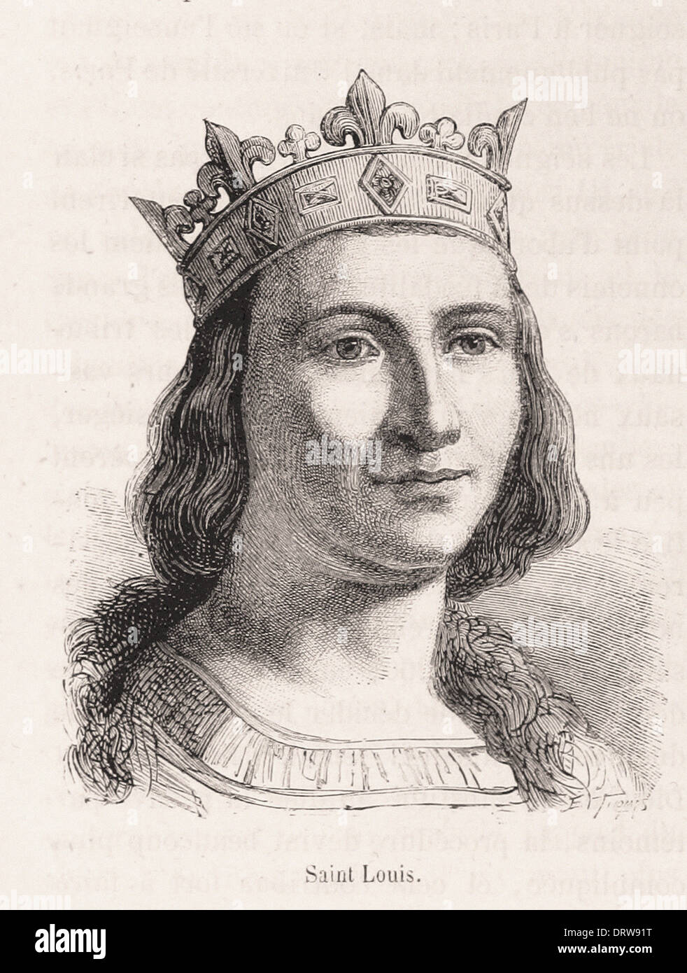 Retrato de San Luis, rey de Francia - Grabado francés del siglo XIX. Foto de stock