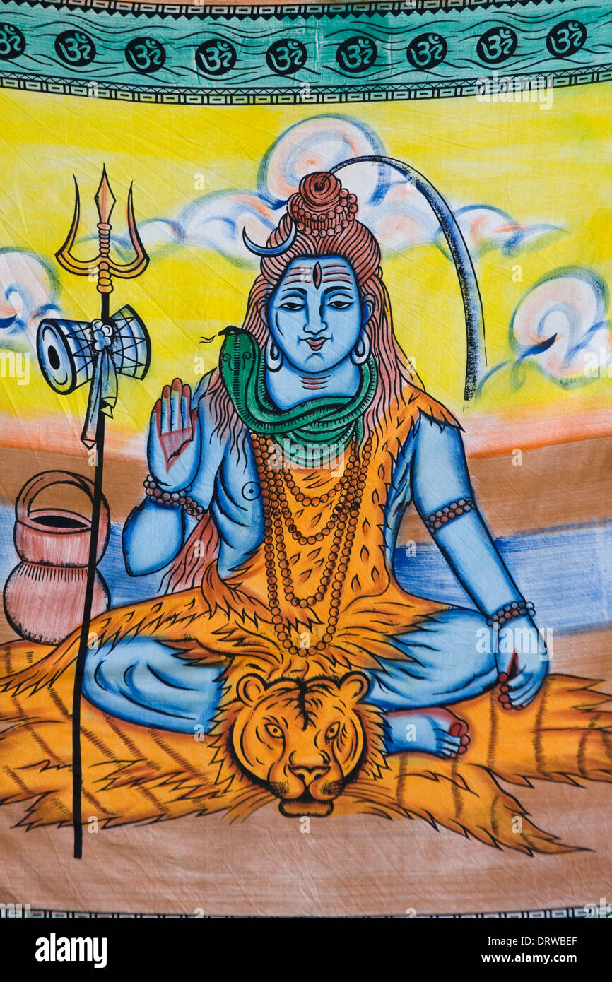 El tejido de la India coloridos para colgar en la pared de la deidad Hindú Shiva Foto de stock