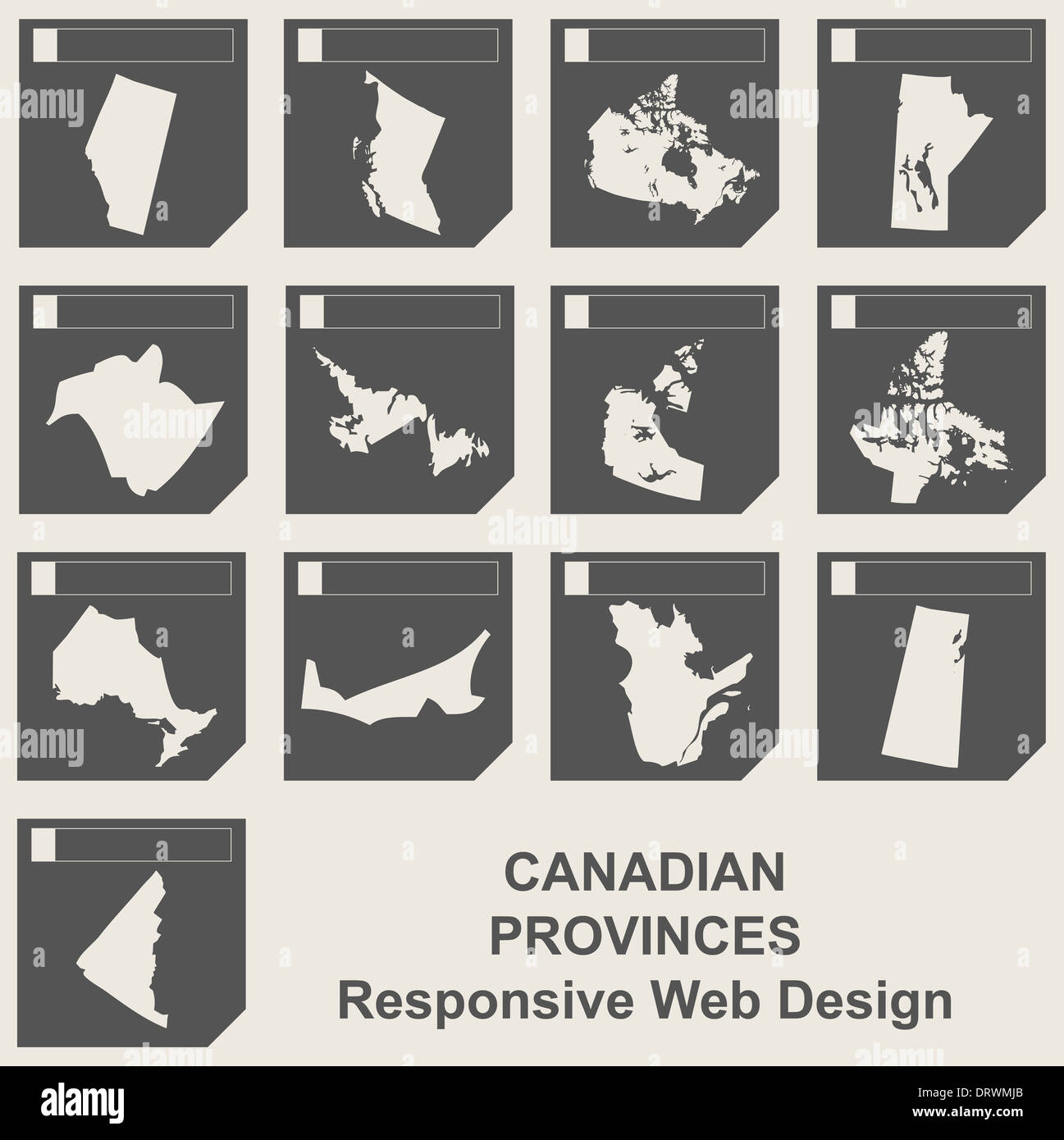 Conjunto de provincias canadienses plana sensible diseño web botones mapa aislada con trazado de recorte. Foto de stock