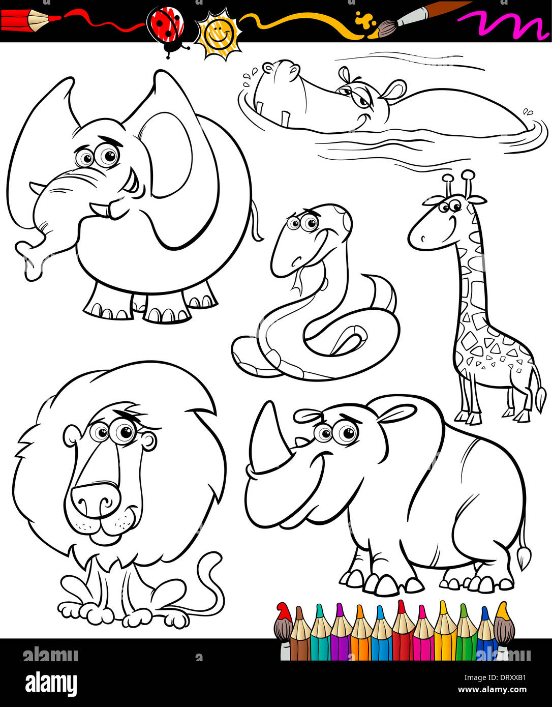 photo Animales Salvajes Para Colorear Para Niños De Preescolar https www alamy es libro para colorear o pagina ilustracion caricatura en blanco y negro de animales salvajes caracteres para ninos image66359637 html