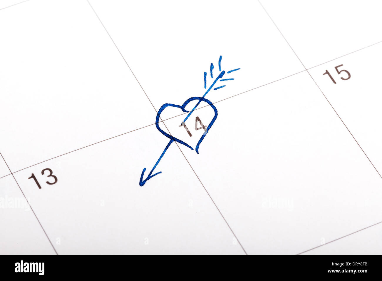 Calendario con el día de San Valentín marcados con tinta de bolígrafo Foto de stock