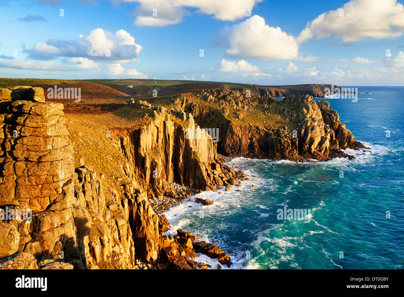 Vistas Zawn Trevilley y Carn Boel, Land's End Foto de stock