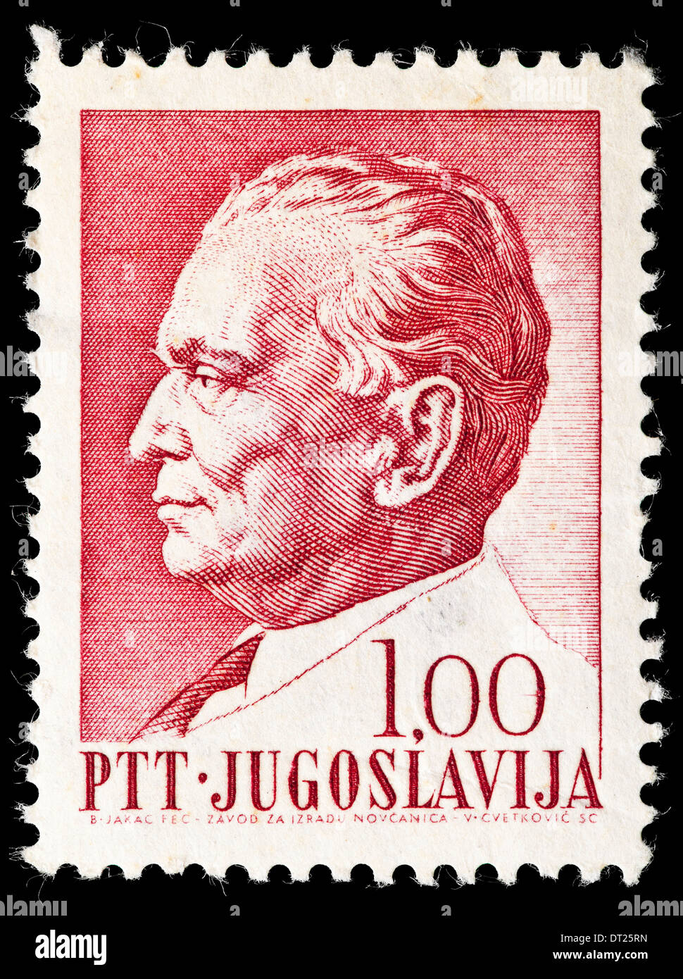 Sello: Jugoslavia, de 1974, el Mariscal Josef Broz Tito, estampado Foto de stock