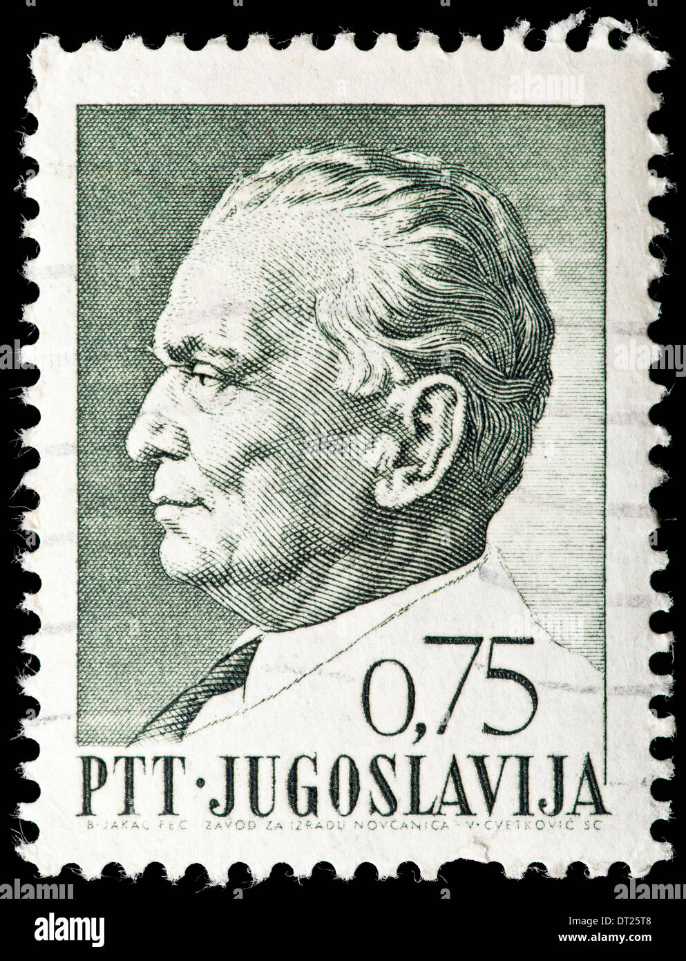 Sello: Jugoslavia, de 1974, el Mariscal Josef Broz Tito, estampado Foto de stock