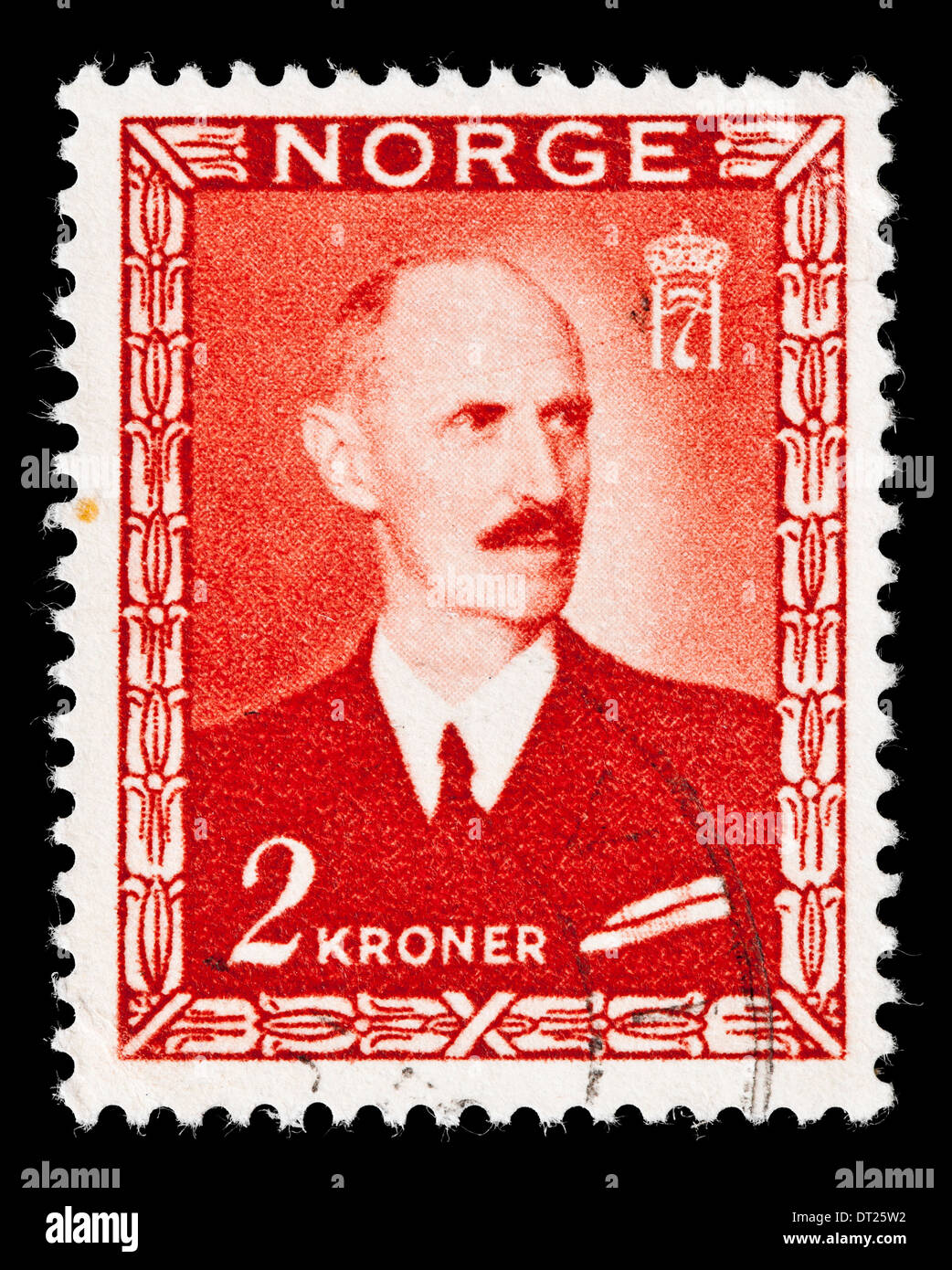 Sello: Noruega, 1946, el Rey Haakon VII, estampado Foto de stock