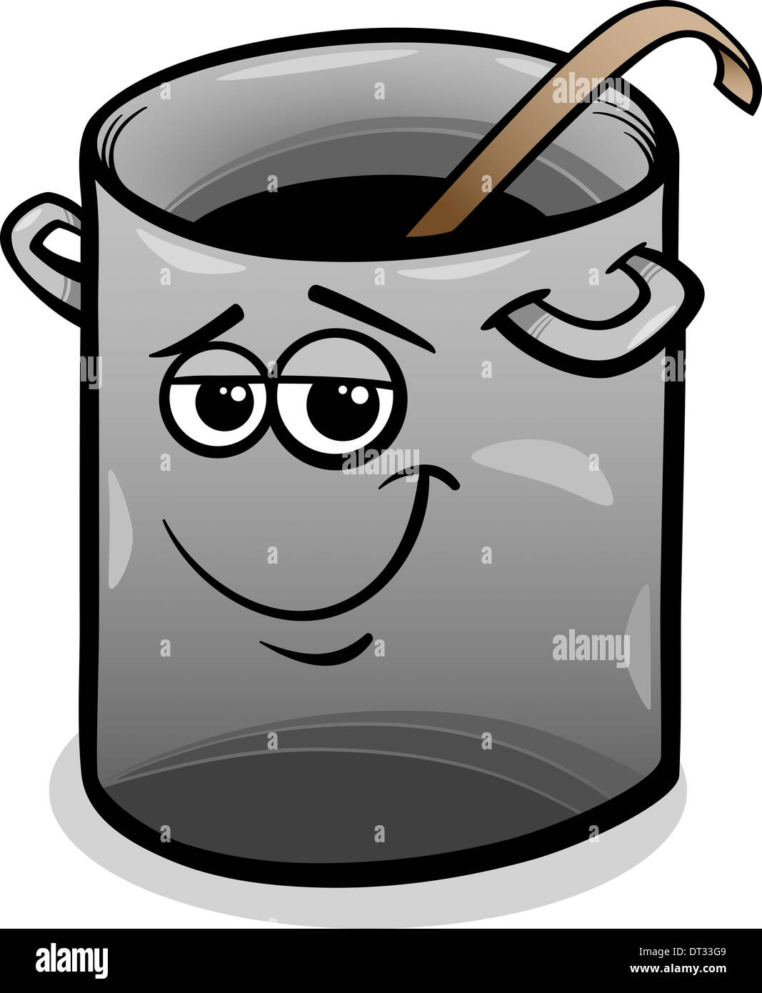 Ilustración caricatura divertida de la olla o sartén con cucharón