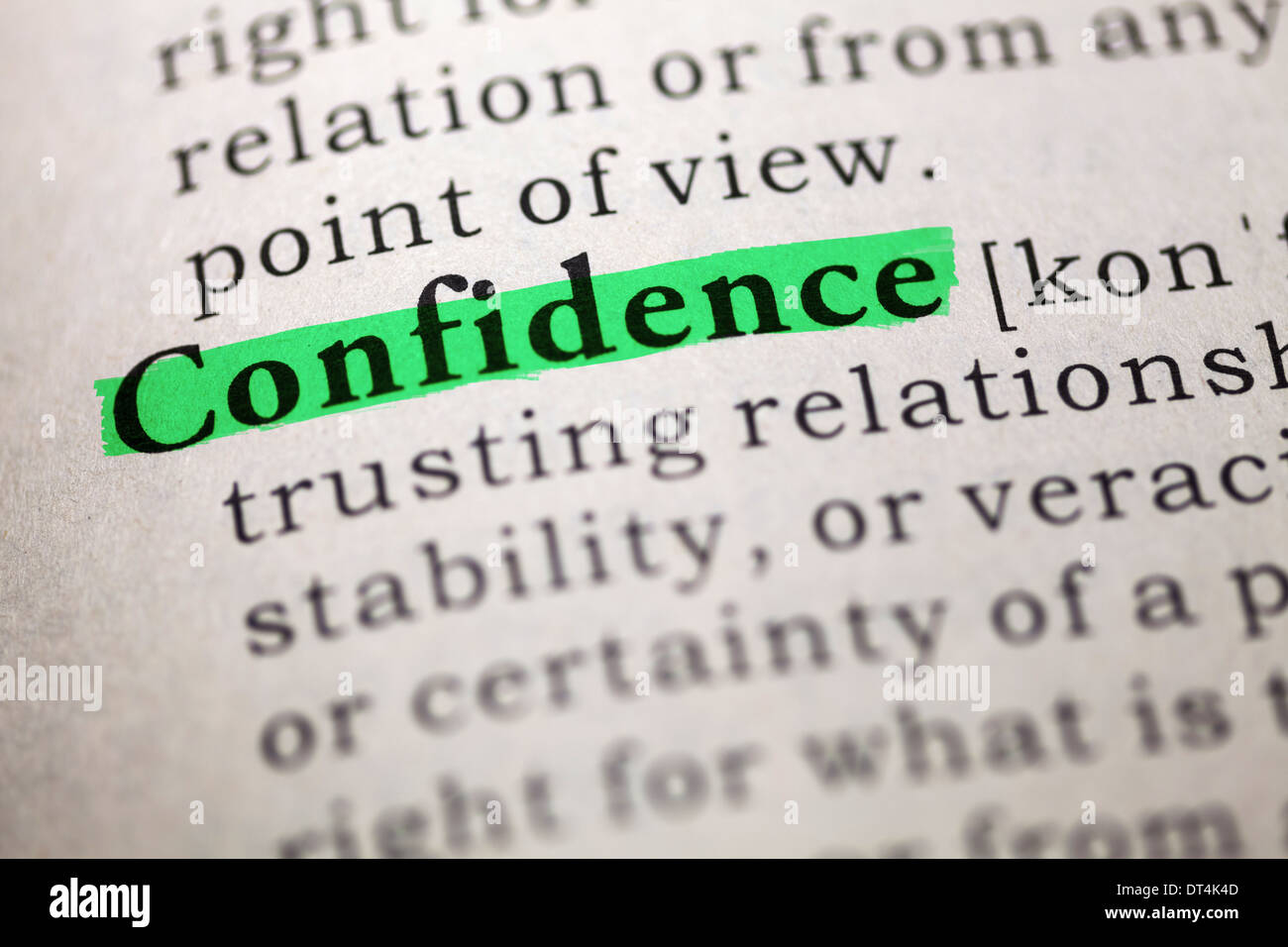 Definición de diccionario de la palabra confianza. Foto de stock