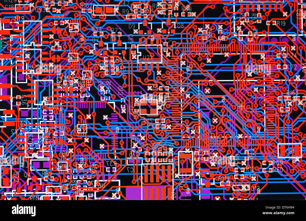 Pantalla de ordenador con diagrama de circuitos electrónicos para su uso en el automóvil Foto de stock