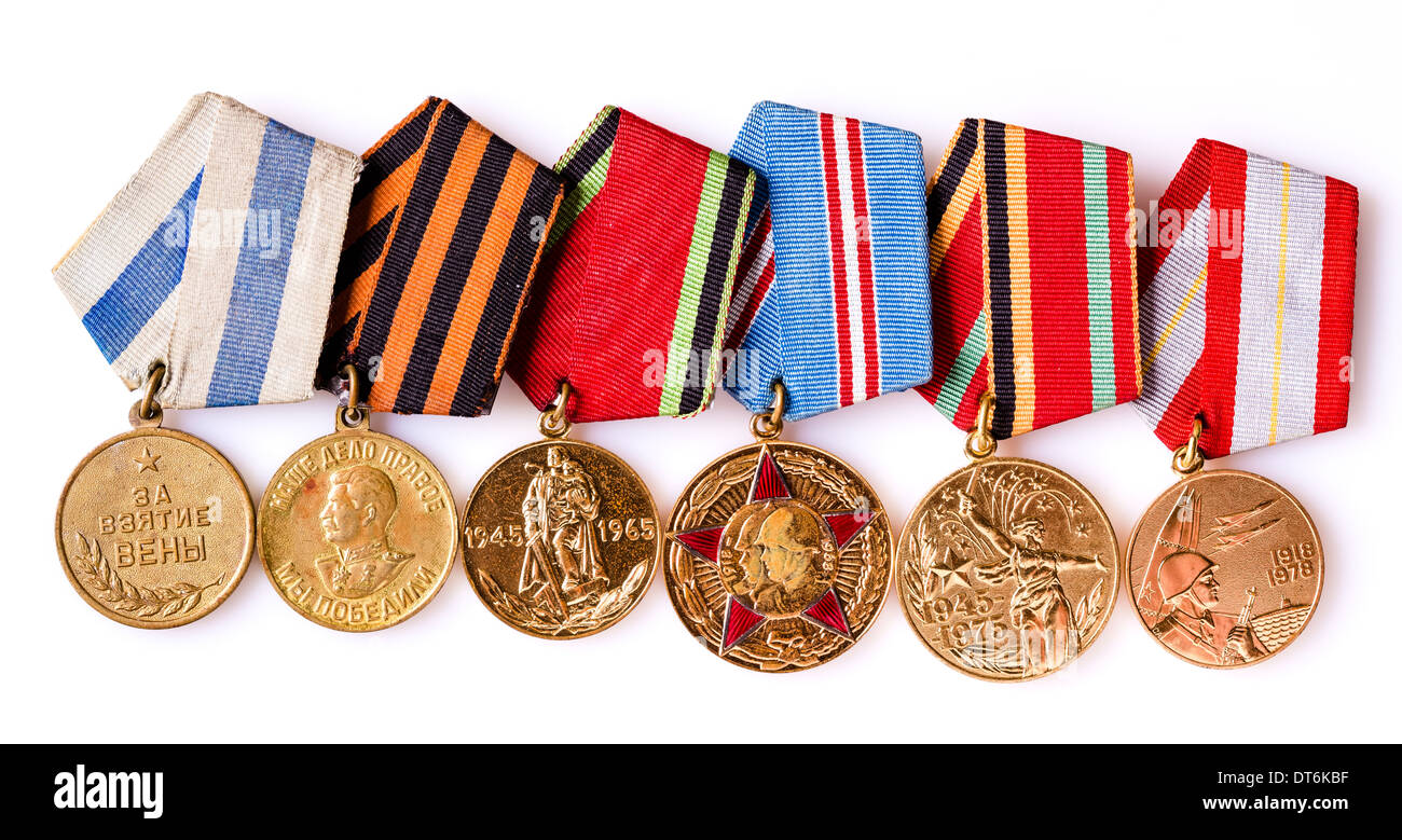 MINSK, BIELORRUSIA - FEB 06: Colección de Medallas Rusa (soviética) para participar en la Segunda Guerra Mundial, Febrero 06, 2014. Foto de stock