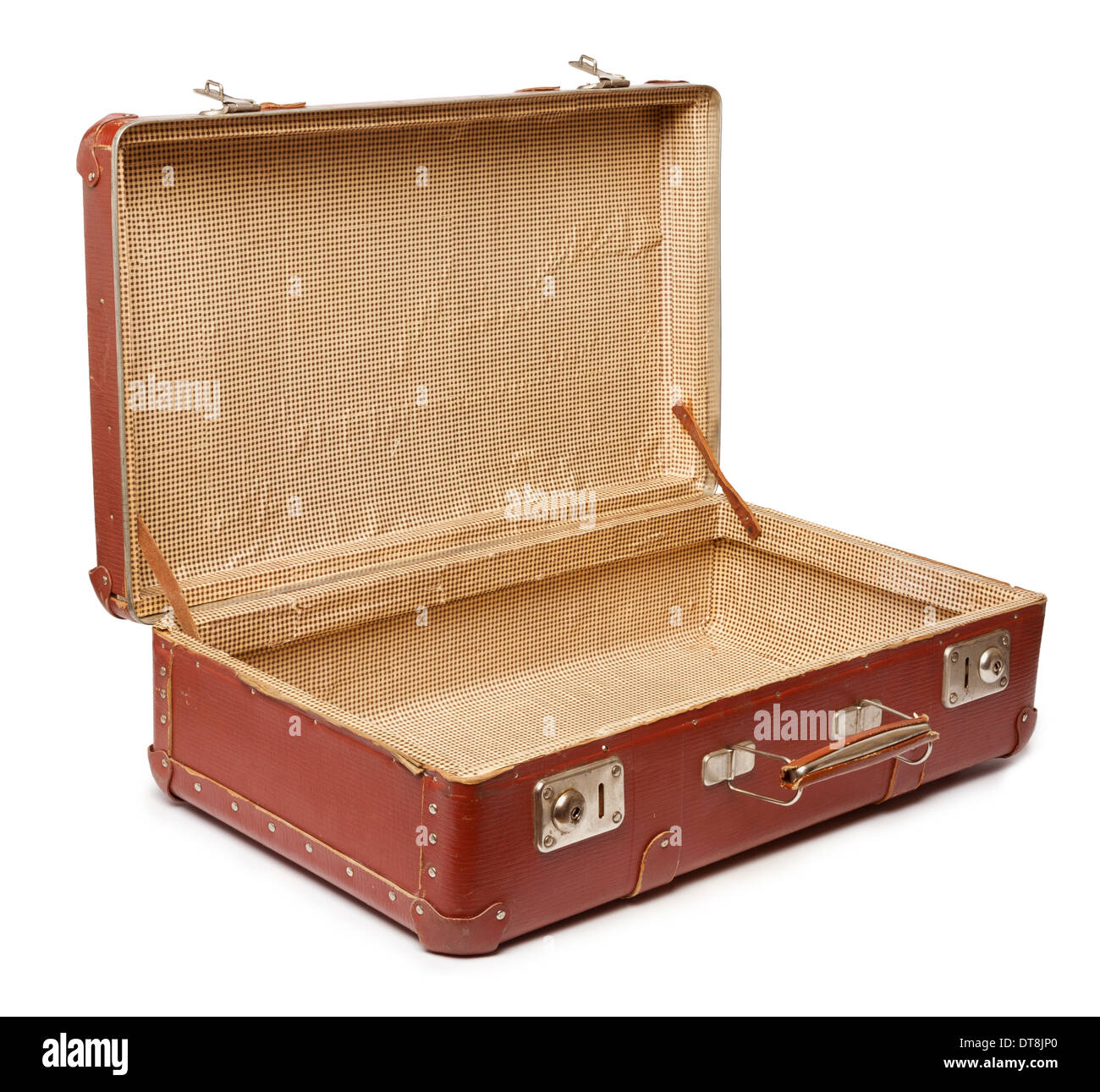 Vintage vacía maleta abierta sobre fondo blanco Fotografía de stock - Alamy