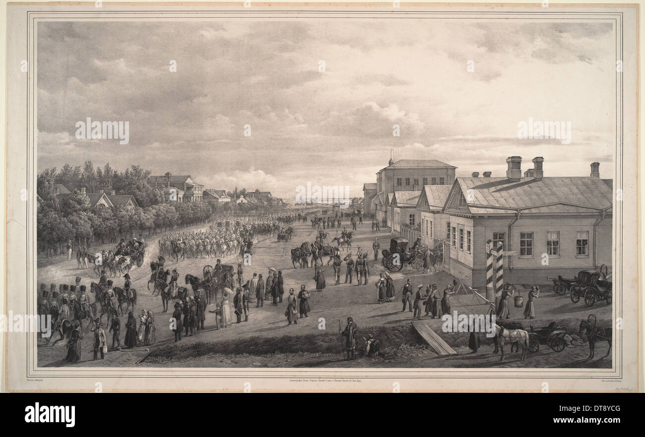 Desfile de Chevalier Gardes a través Krasnoie Selo, 1848. Artista: Schwarz, Gustav (ca. 1800-después de 1855) Foto de stock