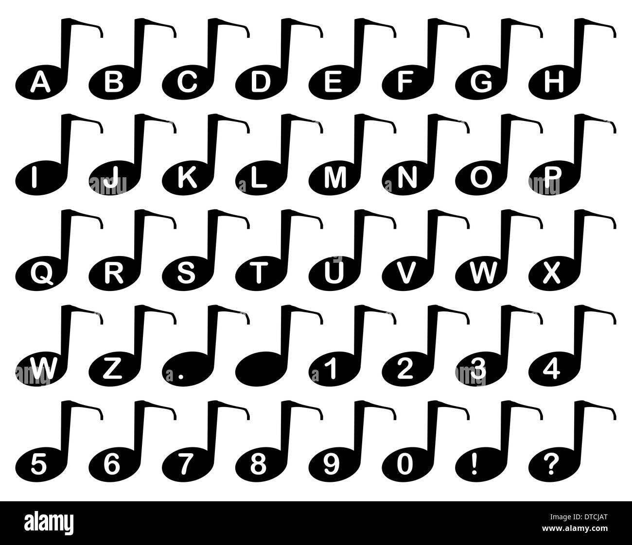 Music alphabet Imágenes de stock en blanco y negro - Alamy